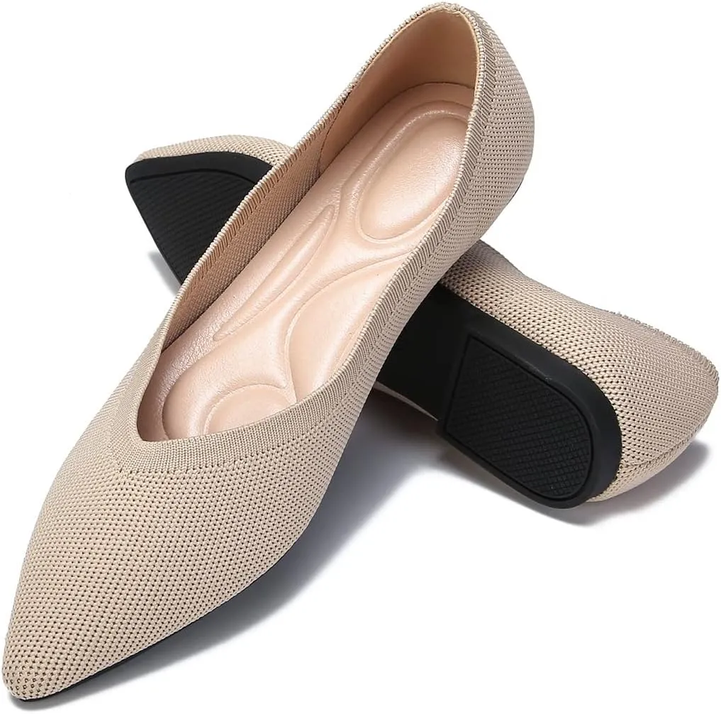 EnllerviiD Women's Flats Breathable Knit Pointed Flats Loafers Shoes,Work Flats Office Shoes Comfortable Flexible Mule Shoes Ballet Flats
