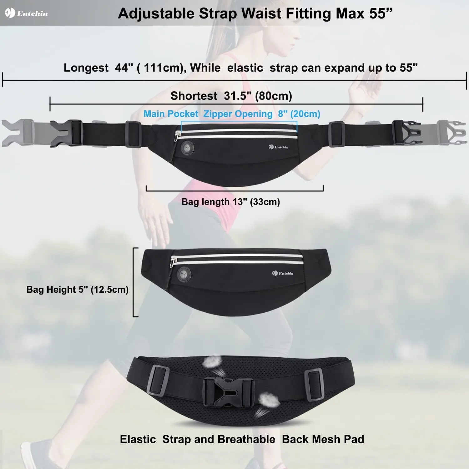 Entchin Fanny Pack for Women Men,Crossbody Belt Bag with 4-Zipper Pockets,Adjustable Waist Bag Pack,One of the Most Popular Travel Essential Gifts for Walking,Traveling,Cycling and Shopping