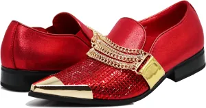 Enzo Romeo Crisino Men Rhinestone Chrome Toe Suede Pointy Buckle Dress Loafer Slip On Shoes