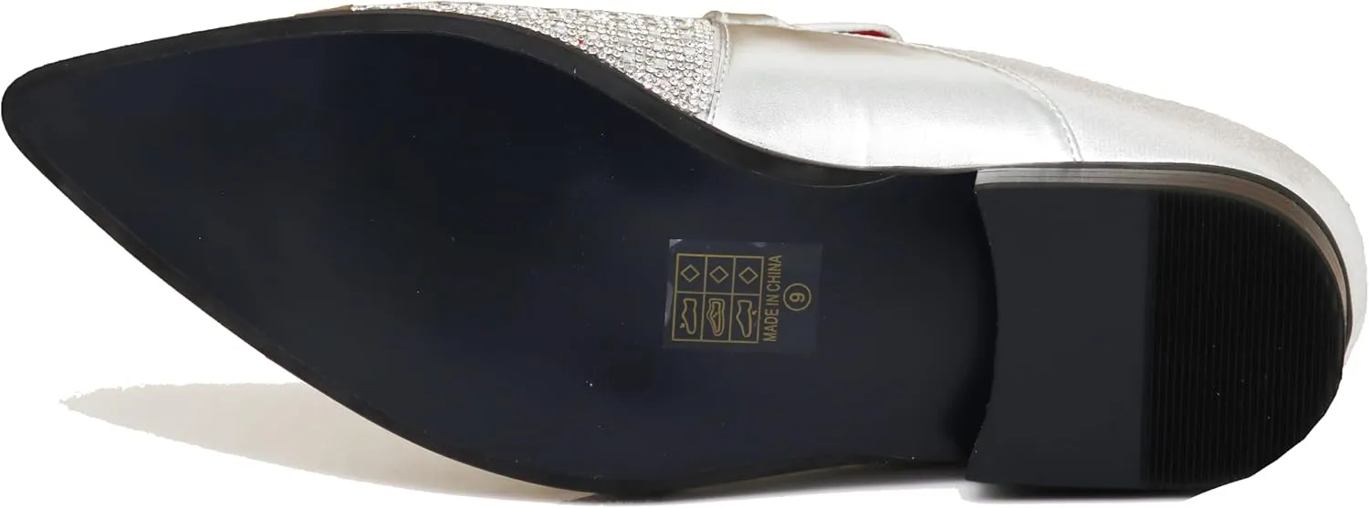 Enzo Romeo Crisino Men Rhinestone Chrome Toe Suede Pointy Buckle Dress Loafer Slip On Shoes