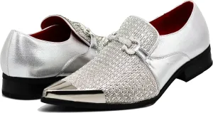 Enzo Romeo Crisino Men Rhinestone Chrome Toe Suede Pointy Buckle Dress Loafer Slip On Shoes