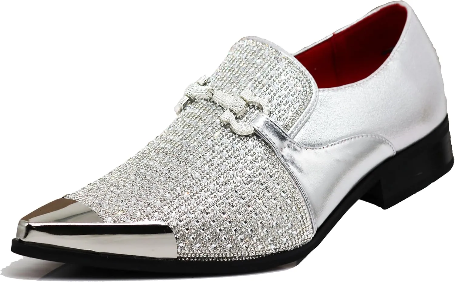 Enzo Romeo Crisino Men Rhinestone Chrome Toe Suede Pointy Buckle Dress Loafer Slip On Shoes