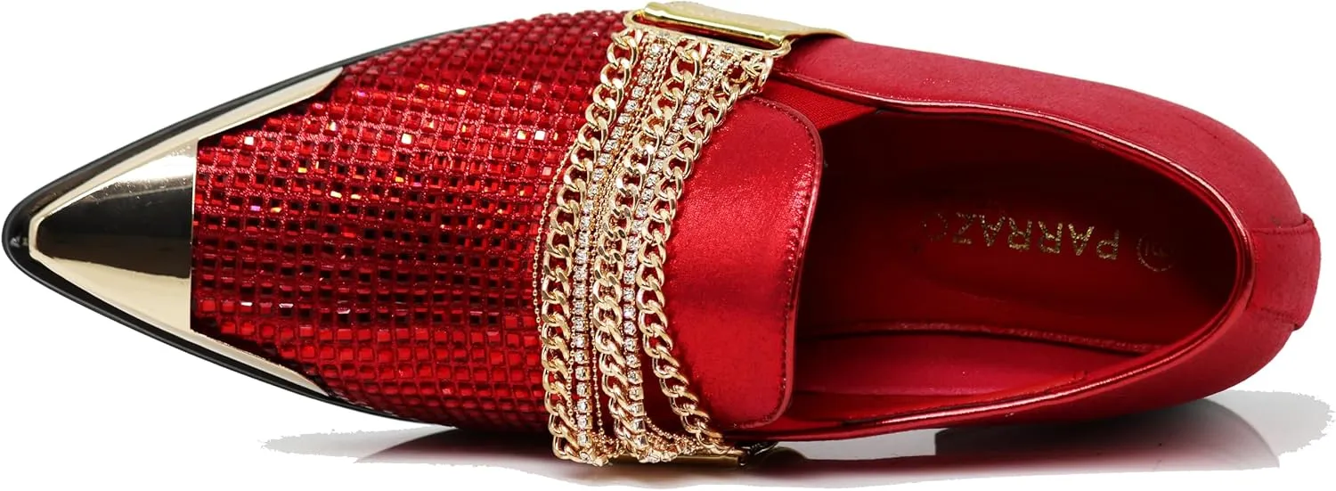 Enzo Romeo Crisino Men Rhinestone Chrome Toe Suede Pointy Buckle Dress Loafer Slip On Shoes