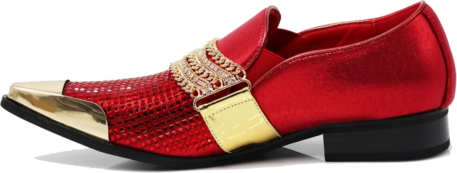 Enzo Romeo Crisino Men Rhinestone Chrome Toe Suede Pointy Buckle Dress Loafer Slip On Shoes