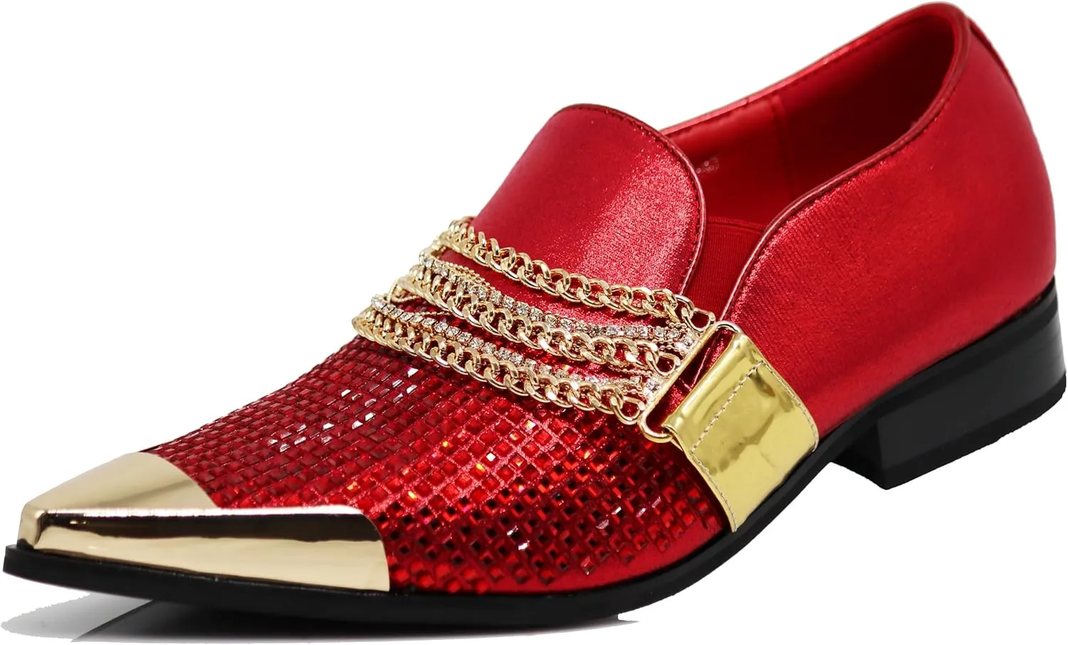 Enzo Romeo Crisino Men Rhinestone Chrome Toe Suede Pointy Buckle Dress Loafer Slip On Shoes