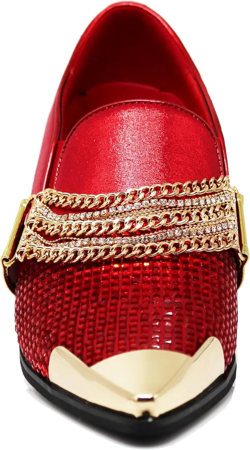 Enzo Romeo Crisino Men Rhinestone Chrome Toe Suede Pointy Buckle Dress Loafer Slip On Shoes