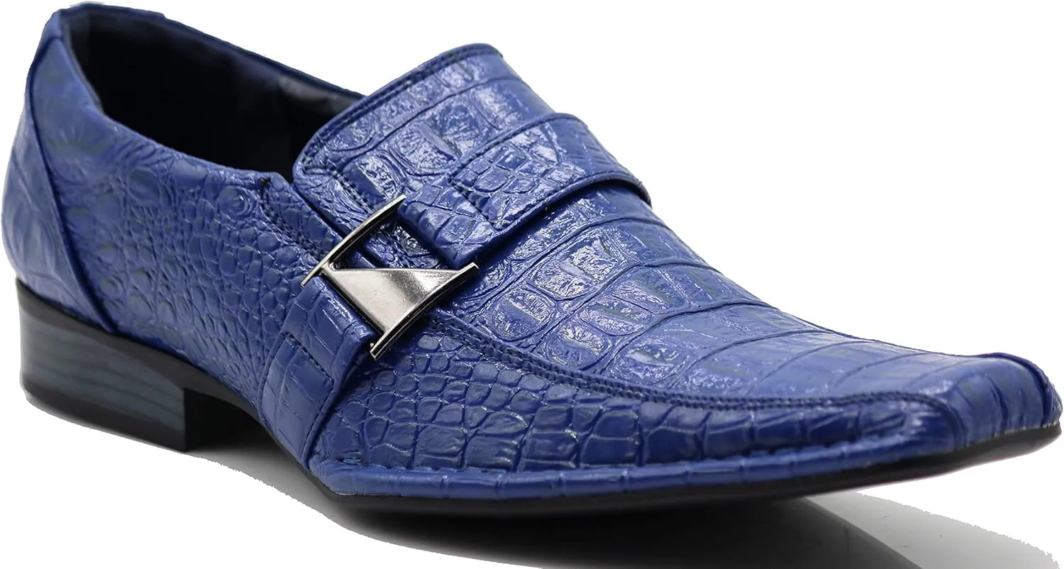 Enzo Romeo Santcro Men's Dress Crocodile Print Loafers Elastic Slip on with Buckle Fashion Shoes Runs Half Size Big