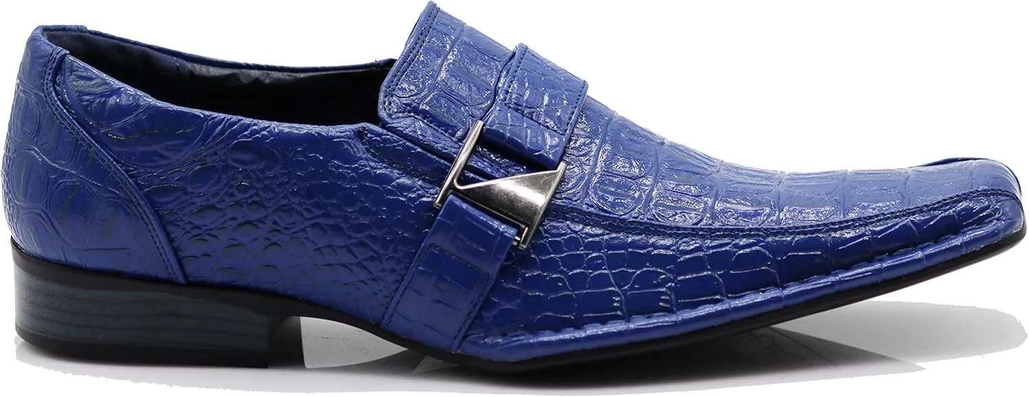 Enzo Romeo Santcro Men's Dress Crocodile Print Loafers Elastic Slip on with Buckle Fashion Shoes Runs Half Size Big