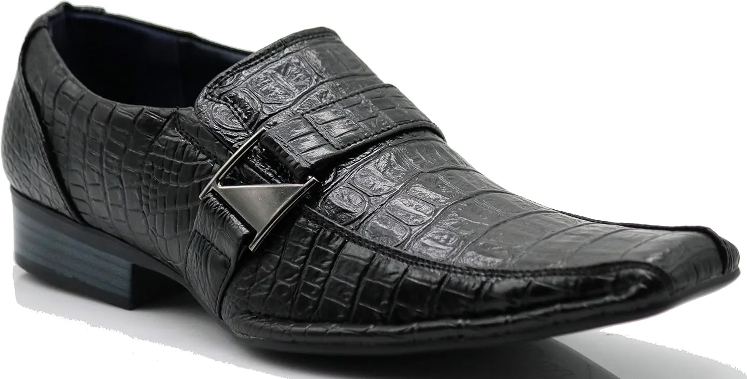 Enzo Romeo Santcro Men's Dress Crocodile Print Loafers Elastic Slip on with Buckle Fashion Shoes Runs Half Size Big