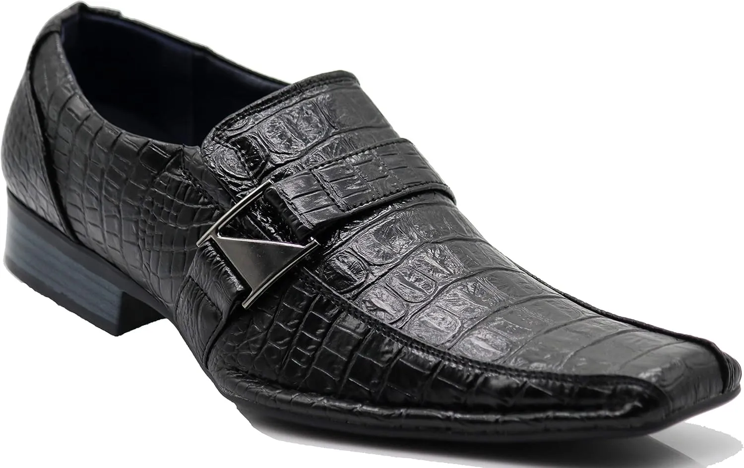 Enzo Romeo Santcro Men's Dress Crocodile Print Loafers Elastic Slip on with Buckle Fashion Shoes Runs Half Size Big
