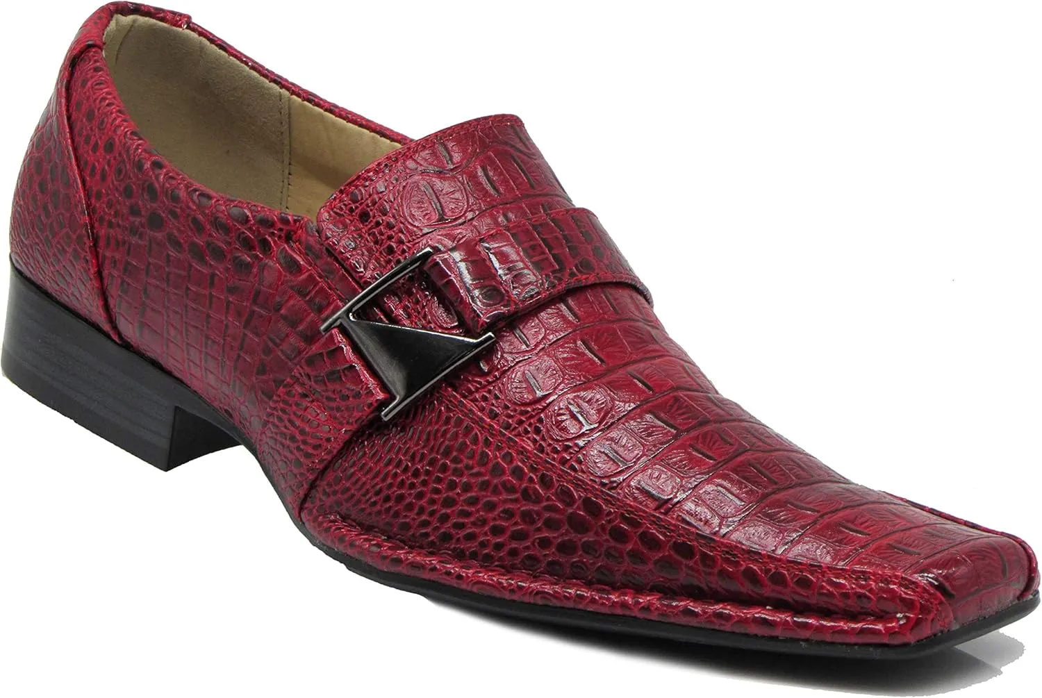 Enzo Romeo Santcro Men's Dress Crocodile Print Loafers Elastic Slip on with Buckle Fashion Shoes Runs Half Size Big