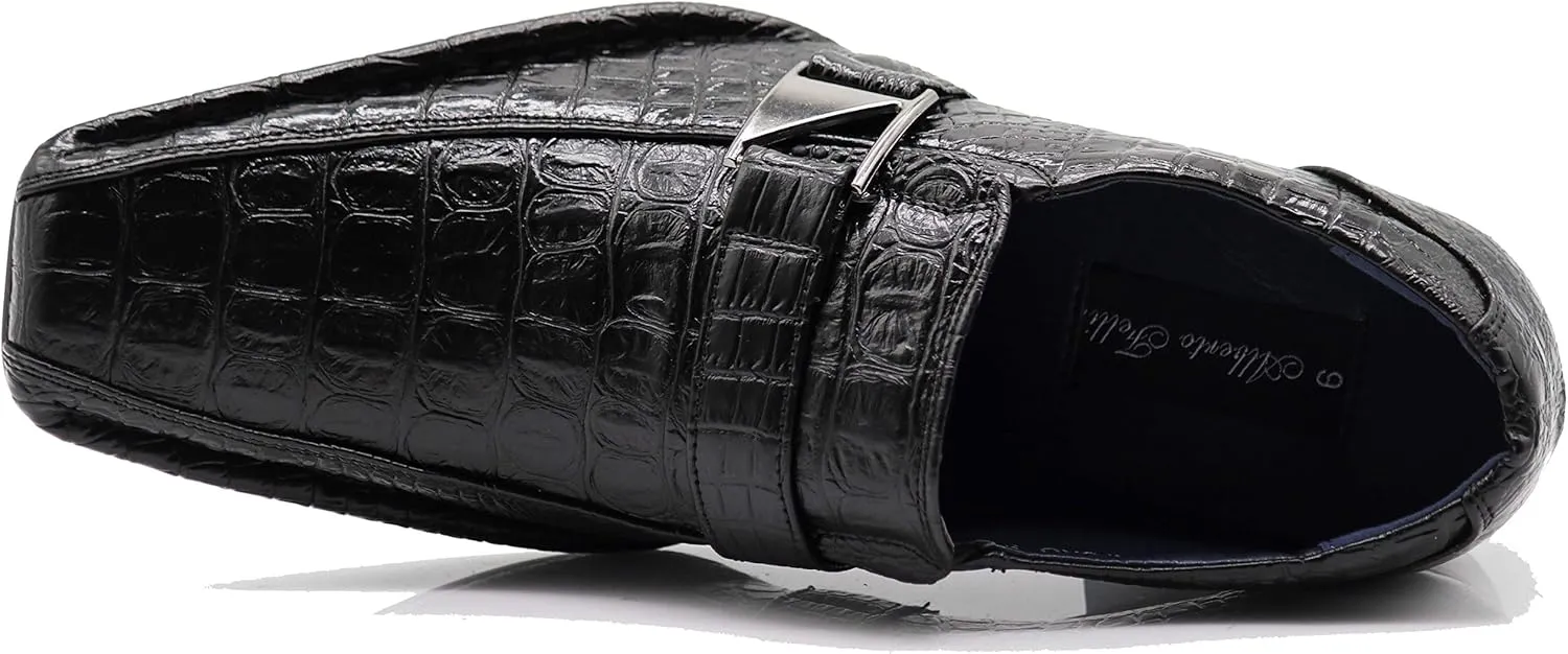 Enzo Romeo Santcro Men's Dress Crocodile Print Loafers Elastic Slip on with Buckle Fashion Shoes Runs Half Size Big