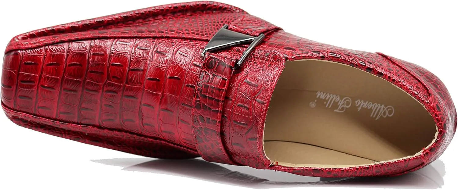 Enzo Romeo Santcro Men's Dress Crocodile Print Loafers Elastic Slip on with Buckle Fashion Shoes Runs Half Size Big