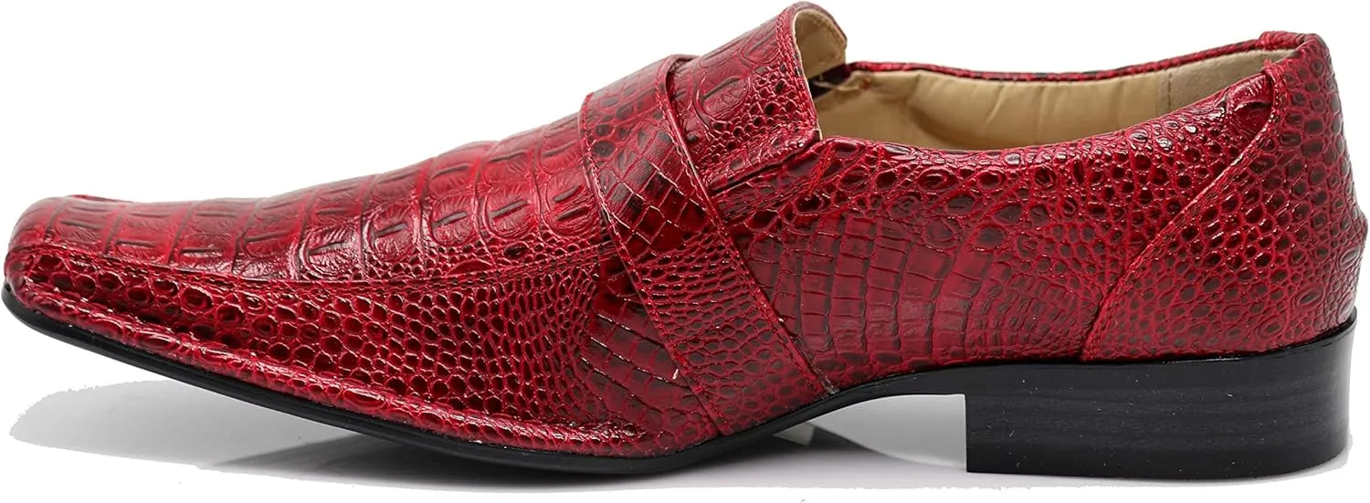 Enzo Romeo Santcro Men's Dress Crocodile Print Loafers Elastic Slip on with Buckle Fashion Shoes Runs Half Size Big