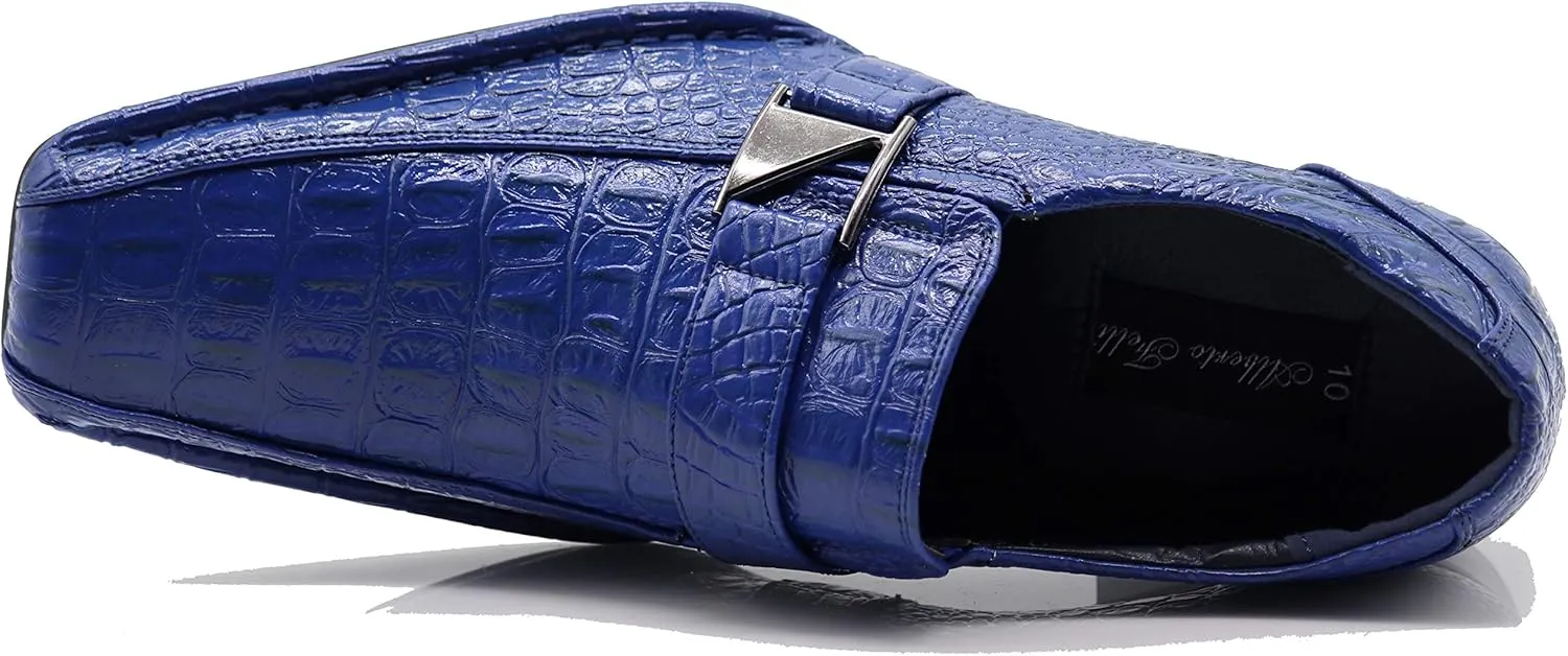 Enzo Romeo Santcro Men's Dress Crocodile Print Loafers Elastic Slip on with Buckle Fashion Shoes Runs Half Size Big