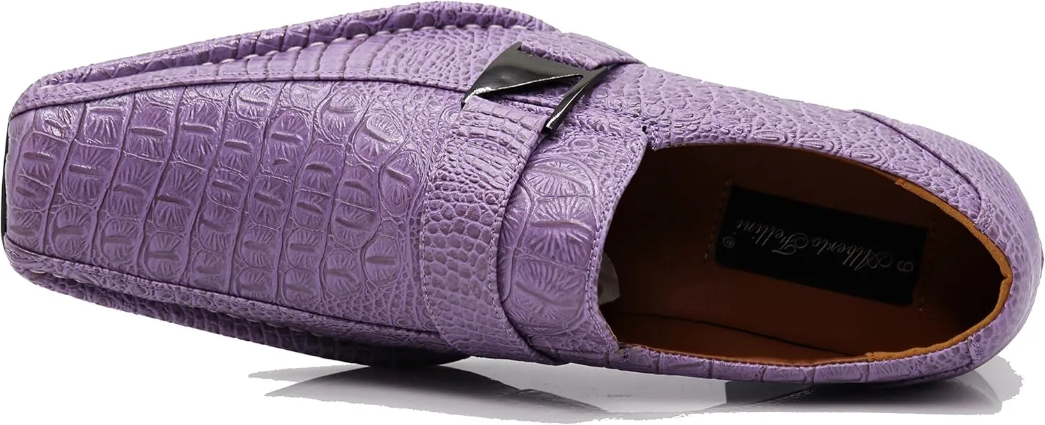 Enzo Romeo Santcro Men's Dress Crocodile Print Loafers Elastic Slip on with Buckle Fashion Shoes Runs Half Size Big