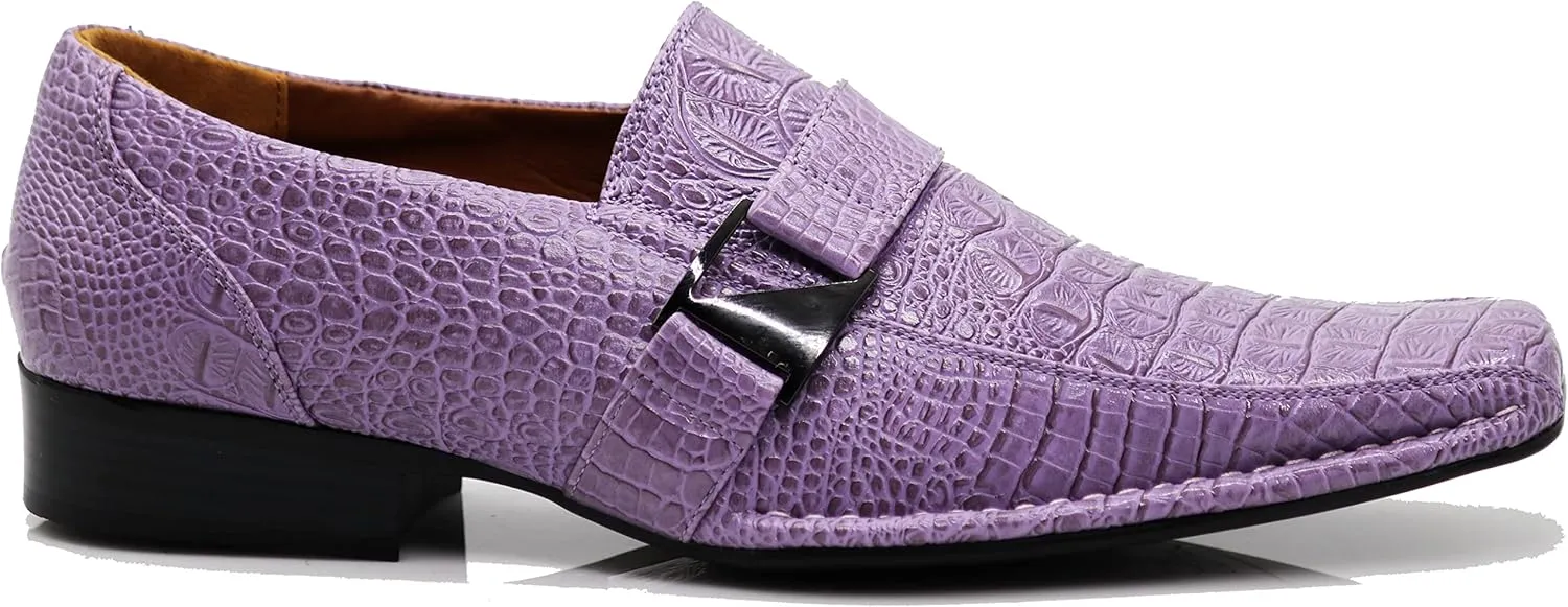 Enzo Romeo Santcro Men's Dress Crocodile Print Loafers Elastic Slip on with Buckle Fashion Shoes Runs Half Size Big