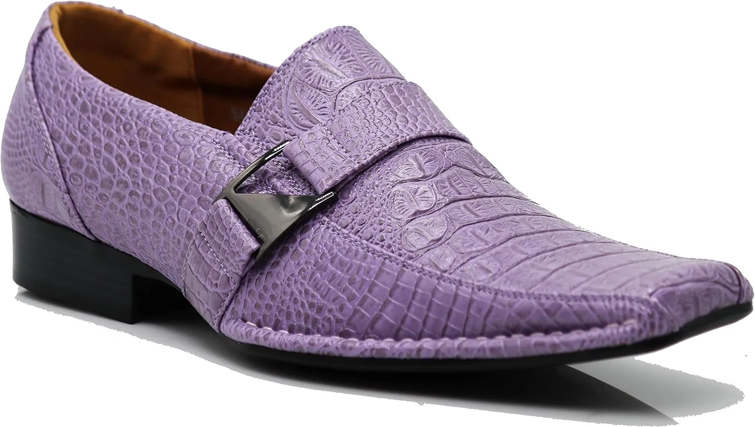 Enzo Romeo Santcro Men's Dress Crocodile Print Loafers Elastic Slip on with Buckle Fashion Shoes Runs Half Size Big