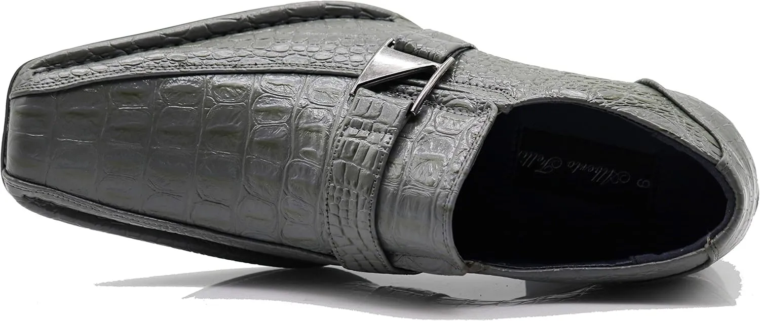 Enzo Romeo Santcro Men's Dress Crocodile Print Loafers Elastic Slip on with Buckle Fashion Shoes Runs Half Size Big