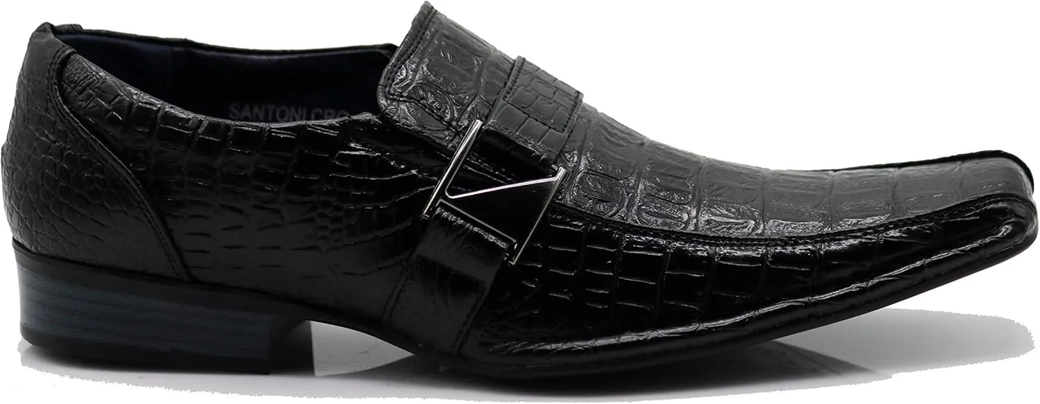 Enzo Romeo Santcro Men's Dress Crocodile Print Loafers Elastic Slip on with Buckle Fashion Shoes Runs Half Size Big