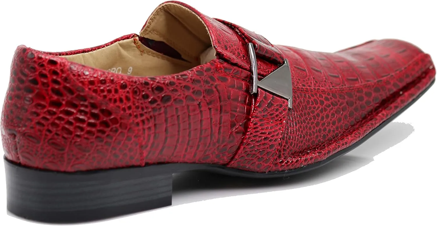 Enzo Romeo Santcro Men's Dress Crocodile Print Loafers Elastic Slip on with Buckle Fashion Shoes Runs Half Size Big
