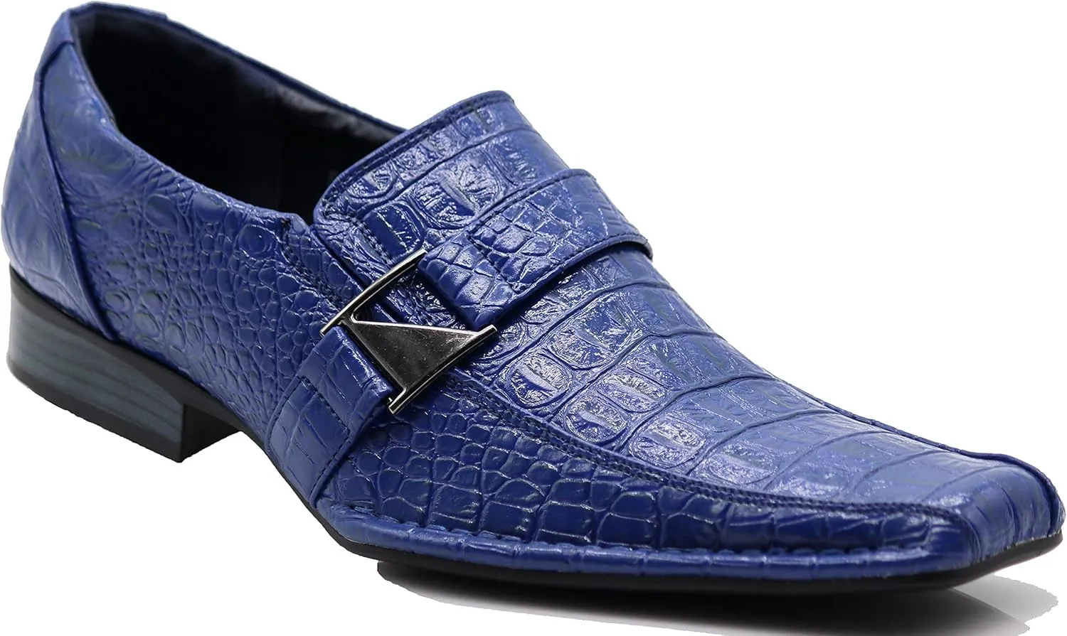 Enzo Romeo Santcro Men's Dress Crocodile Print Loafers Elastic Slip on with Buckle Fashion Shoes Runs Half Size Big