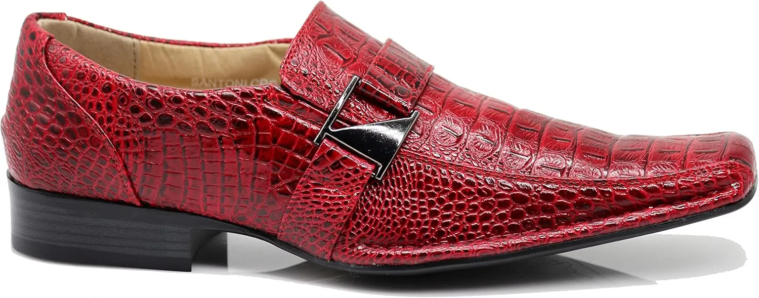 Enzo Romeo Santcro Men's Dress Crocodile Print Loafers Elastic Slip on with Buckle Fashion Shoes Runs Half Size Big