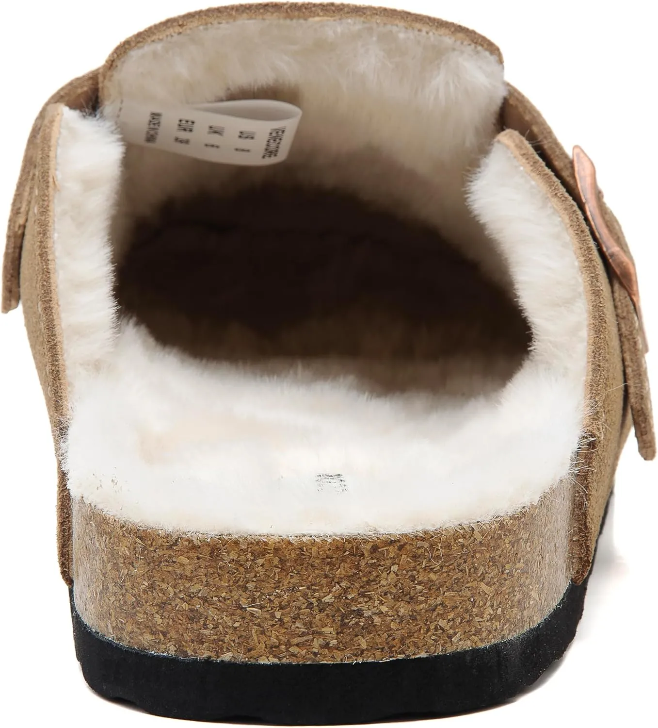 Erica Women's Cork Footbed Clogs Genuine Soft Suede Fuzzy Faux Fur Lined Comfort Cushioned Mule Slide Shoes