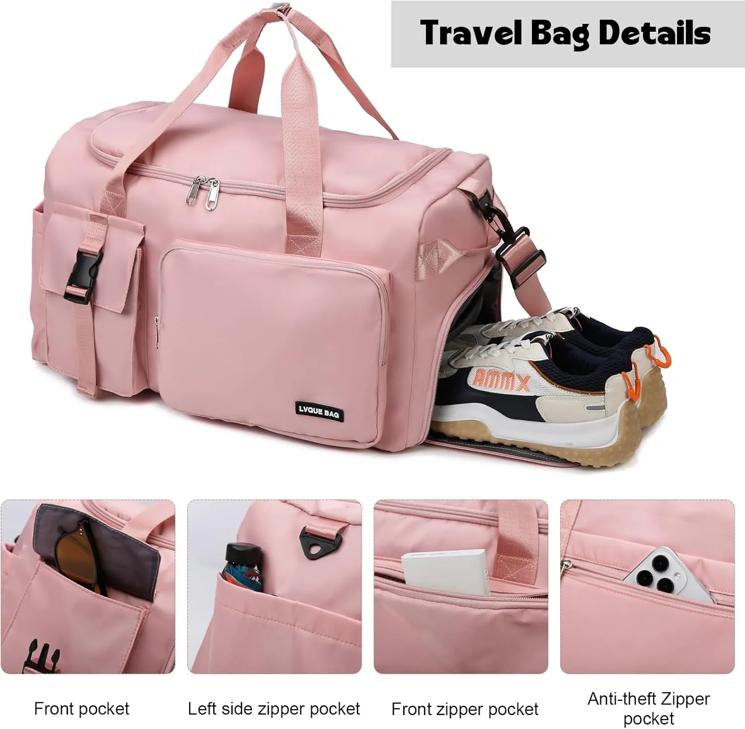 Eslcorri Gym Duffle Bag for Women Men, Sports Backpack with Wet & Shoe Compartment, Fitness Overnight Weekender Bag for Yoga, Swim, Travel (Style B, Pink)