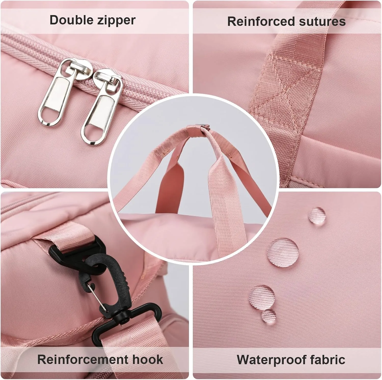 Eslcorri Gym Duffle Bag for Women Men, Sports Backpack with Wet & Shoe Compartment, Fitness Overnight Weekender Bag for Yoga, Swim, Travel (Style B, Pink)