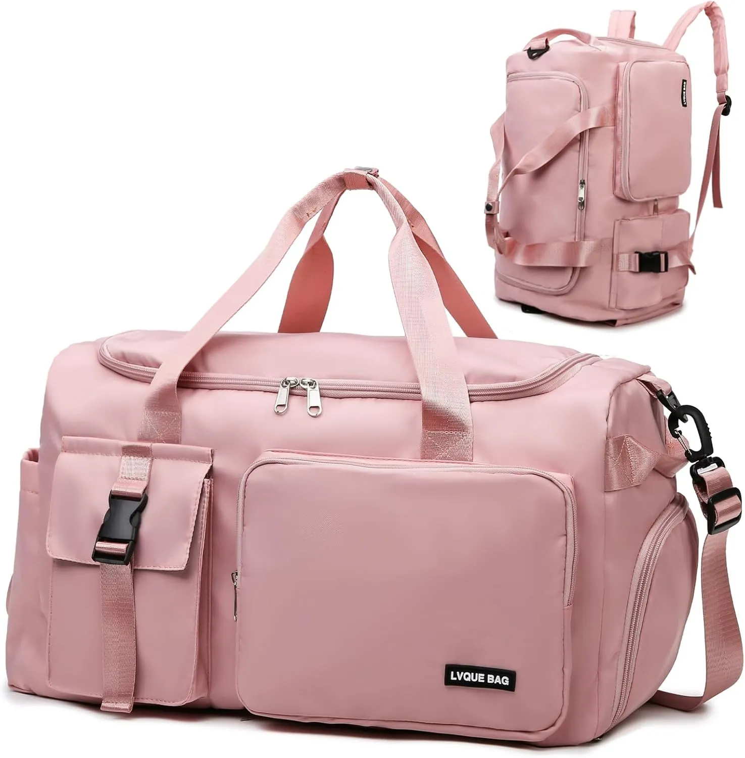 Eslcorri Gym Duffle Bag for Women Men, Sports Backpack with Wet & Shoe Compartment, Fitness Overnight Weekender Bag for Yoga, Swim, Travel (Style B, Pink)
