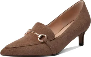 Esvowido Loafers for Women Closed Toe Kitten Heels Slip on Pumps with Chain Trims Comfortable Suede Loafer Shoes 2 Inch