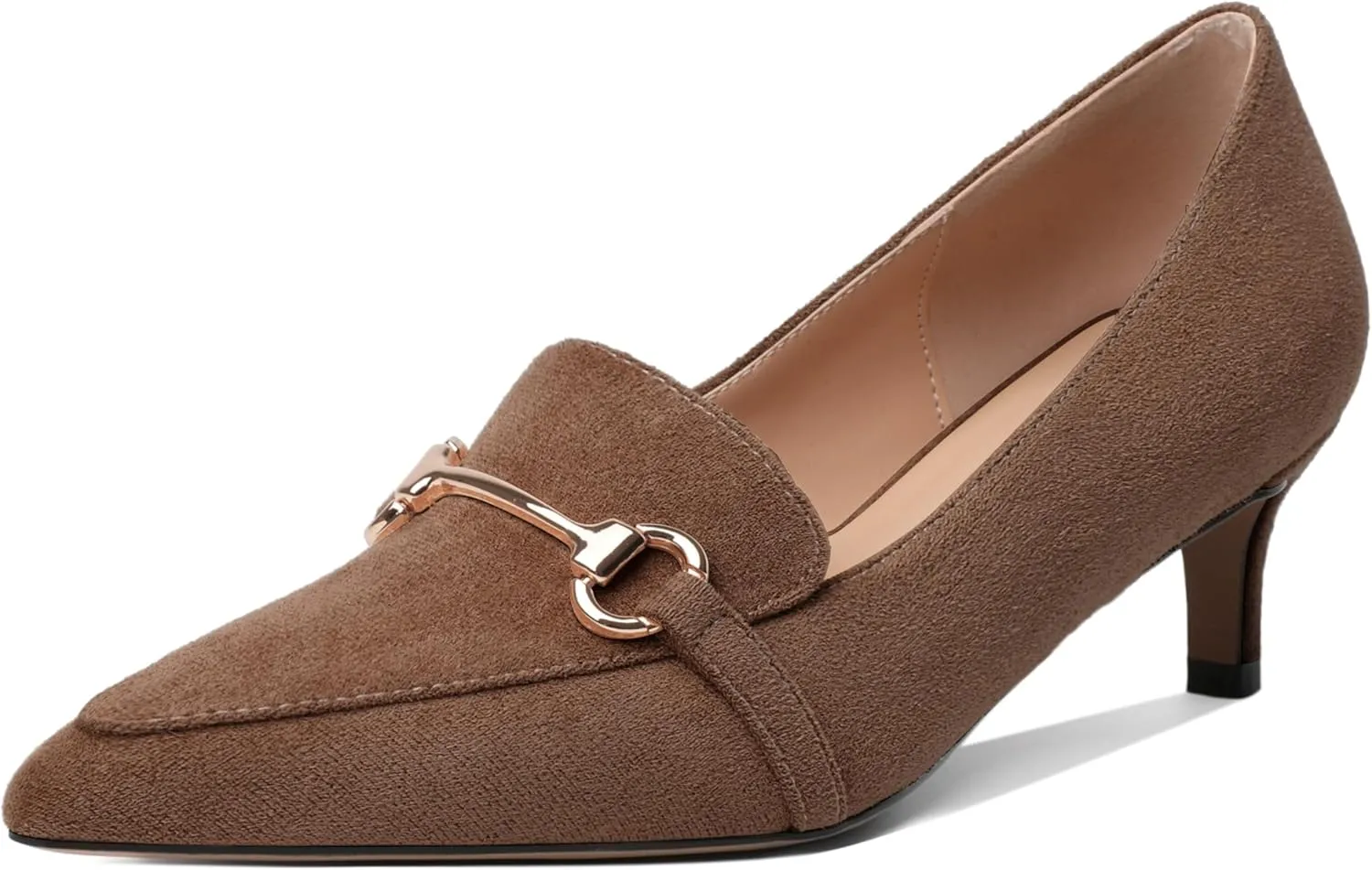 Esvowido Loafers for Women Closed Toe Kitten Heels Slip on Pumps with Chain Trims Comfortable Suede Loafer Shoes 2 Inch