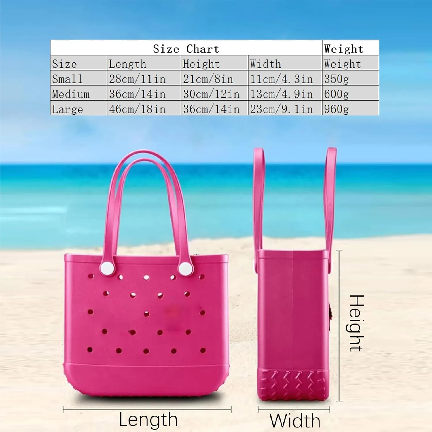 EVA Beach Tote Bag - Waterproof Washable Tip Proof Durable Open Tote Bag for the Beach Boat Pool Sports