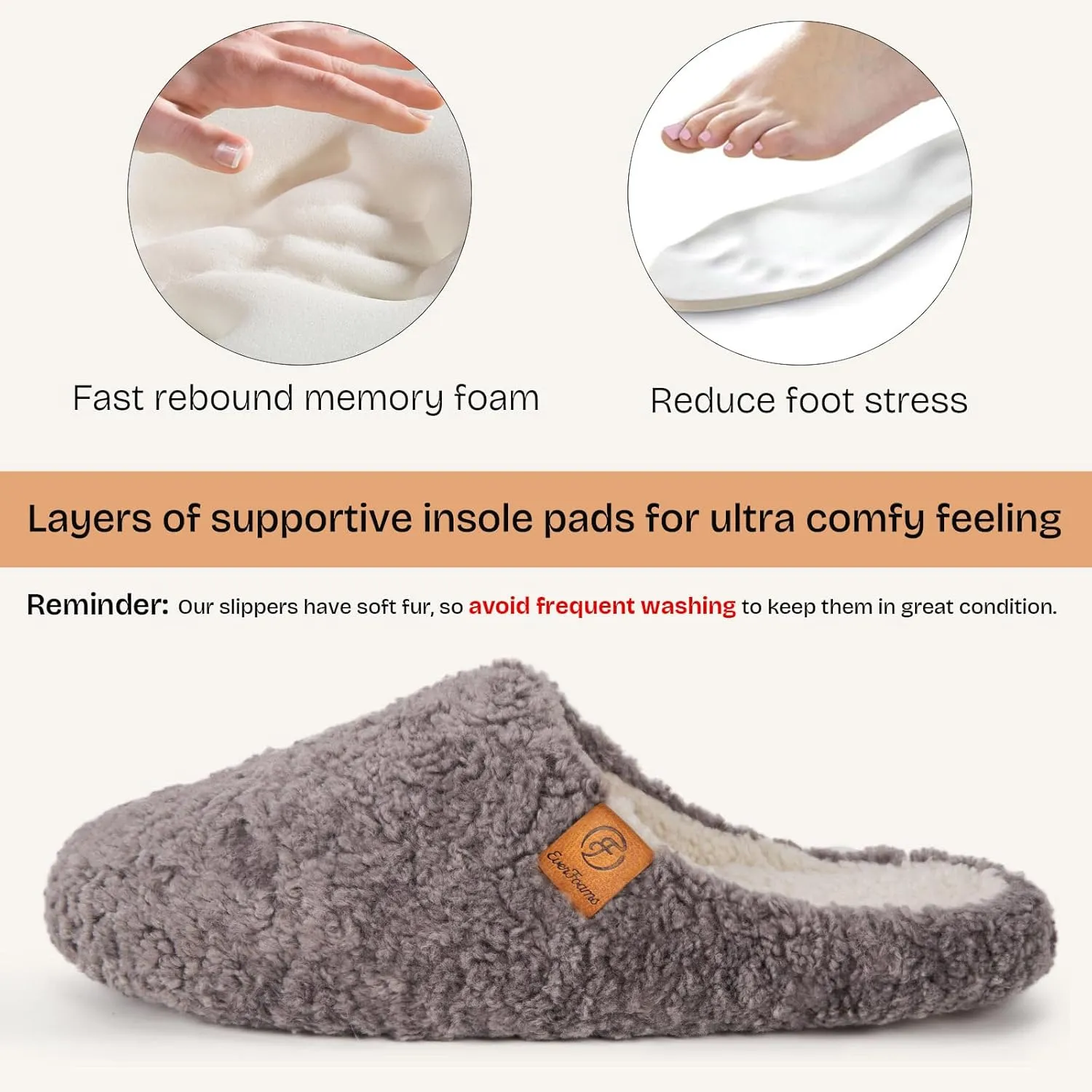 EverFoams Women's Fuzzy Slip-on Slippers Soft Comfy Memory Foam Indoor House Shoes