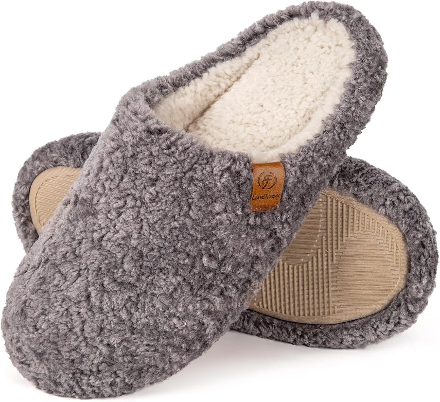 EverFoams Women's Fuzzy Slip-on Slippers Soft Comfy Memory Foam Indoor House Shoes