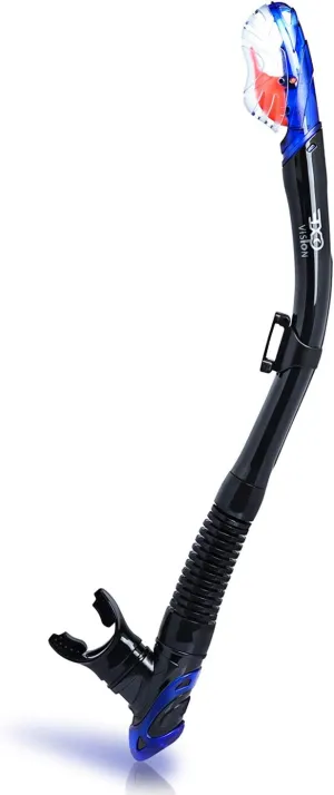 EXP VISION Dry Snorkel, Adult Dive Snorkel Free Breath Diving Snorkel Tube Food-Grade Silicone Mouthpiece Snorkeling Gear with Splash Guard Top Valve and Headstrap Clip for Snorkeling Swimming