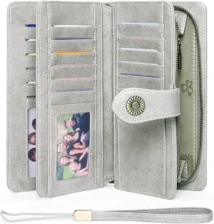 FALAN MULE Women Genuine Leather Wallet Large Capacity Bifold RFID Blocking Card Holder with Zipper Coin Pocket