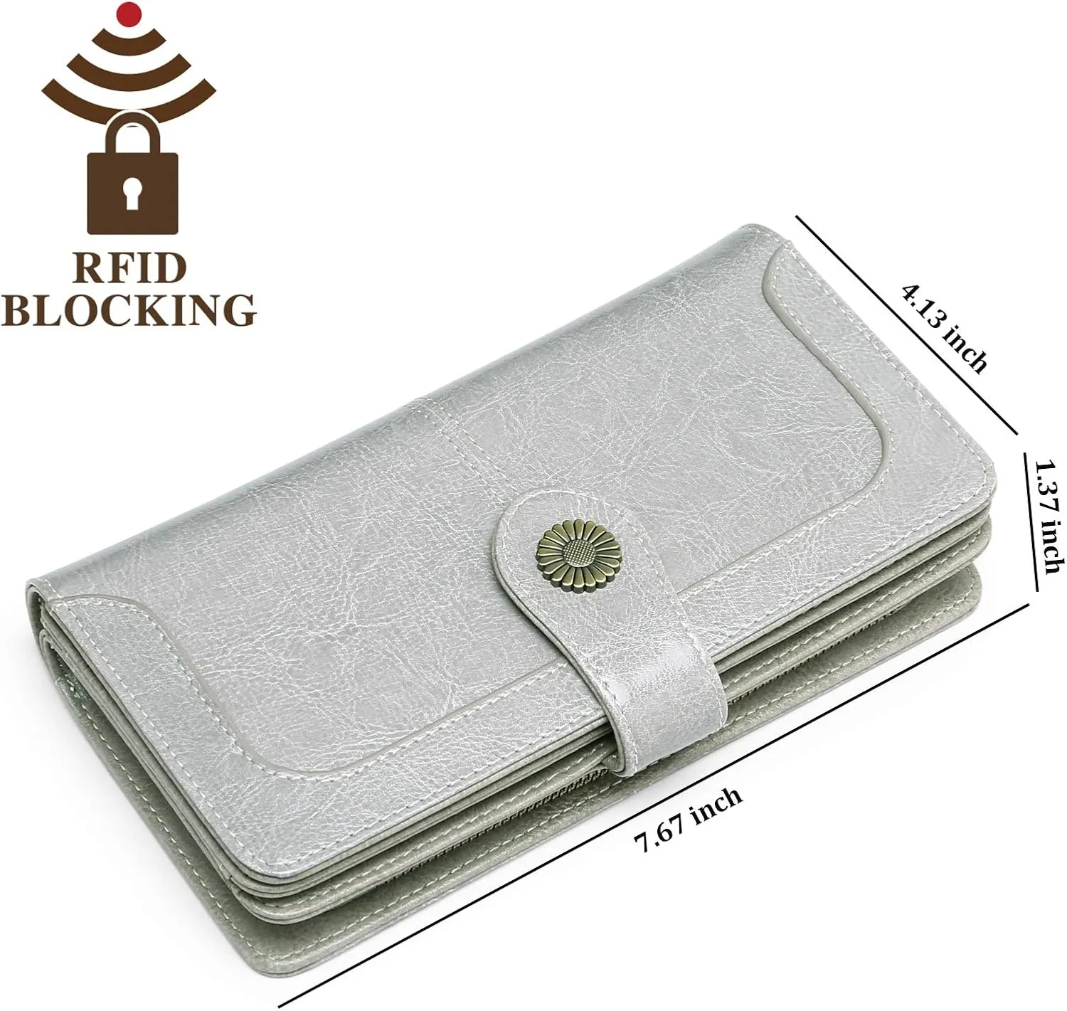 FALAN MULE Women Genuine Leather Wallet Large Capacity Bifold RFID Blocking Card Holder with Zipper Coin Pocket
