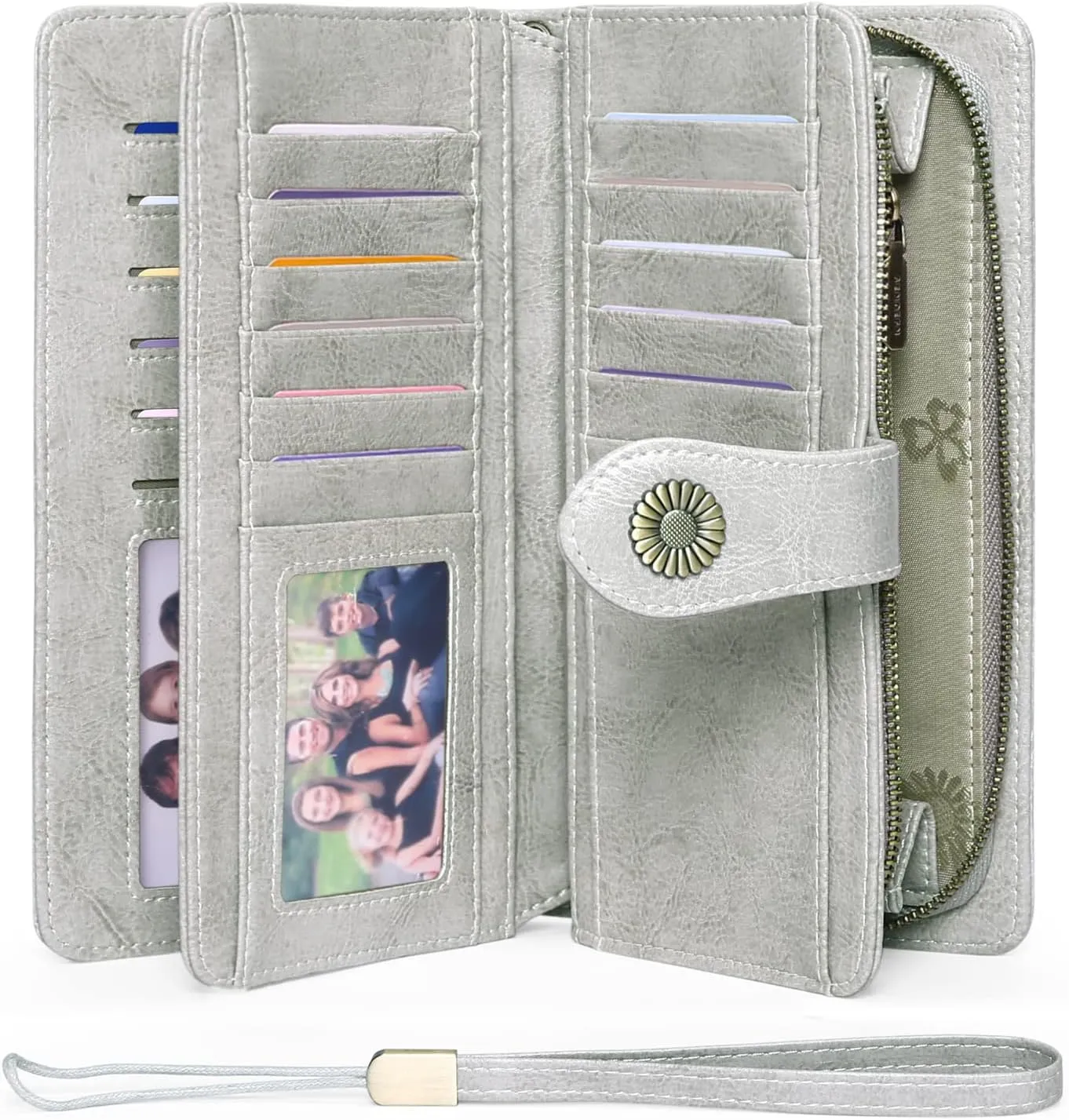 FALAN MULE Women Genuine Leather Wallet Large Capacity Bifold RFID Blocking Card Holder with Zipper Coin Pocket