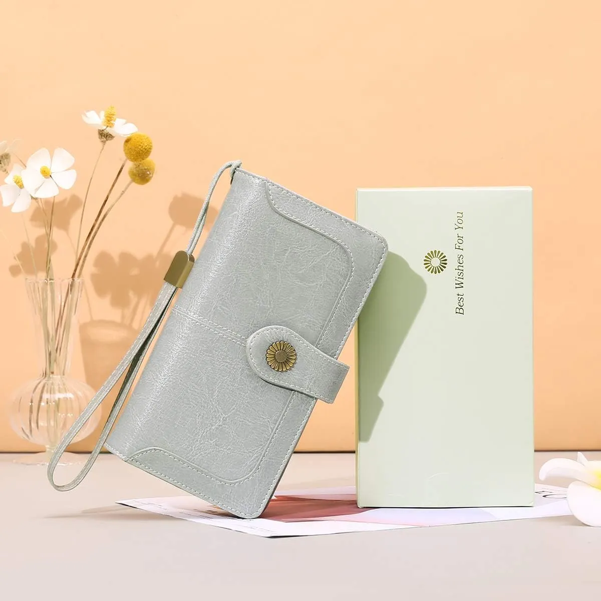 FALAN MULE Women Genuine Leather Wallet Large Capacity Bifold RFID Blocking Card Holder with Zipper Coin Pocket