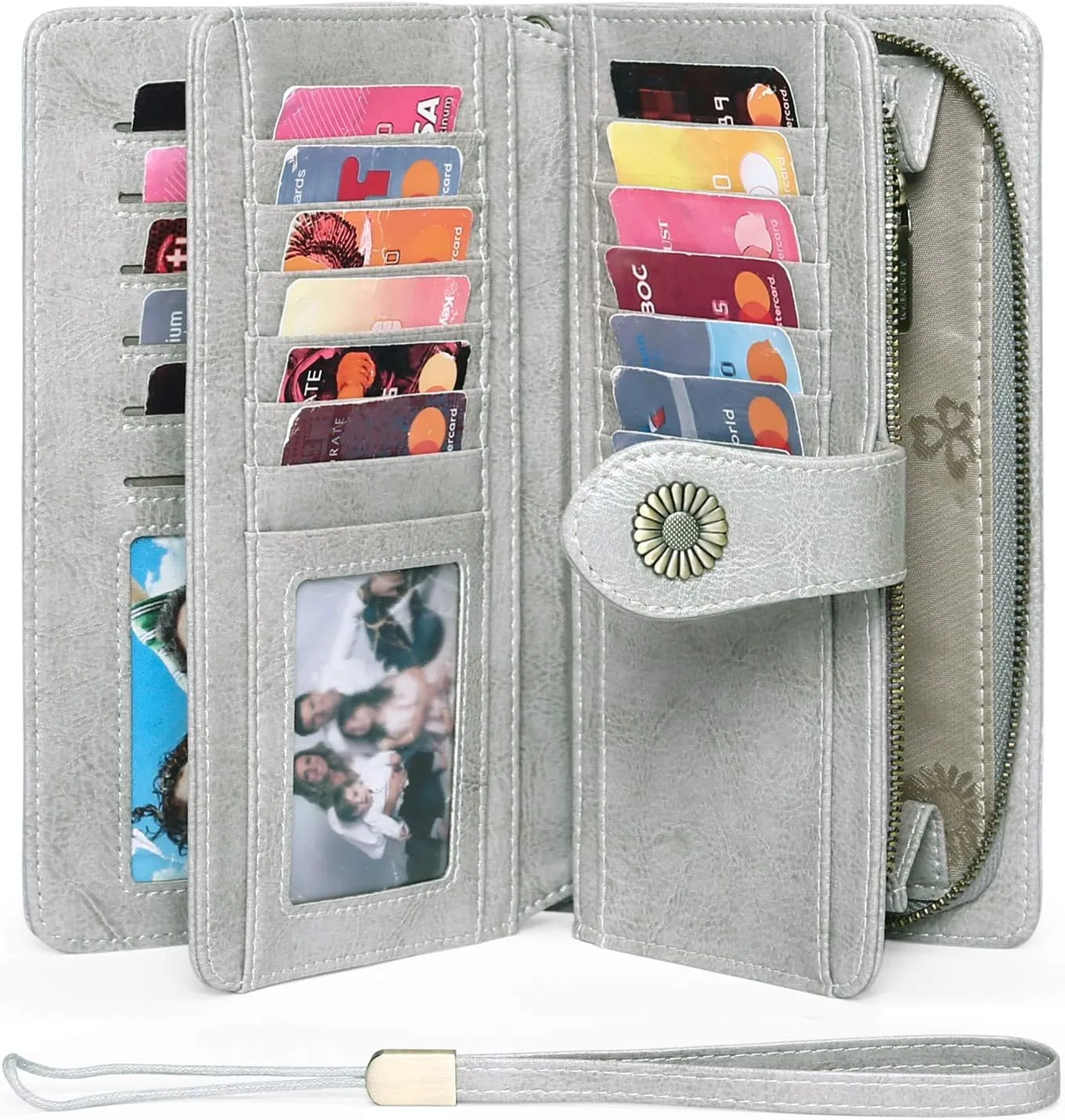 FALAN MULE Women Genuine Leather Wallet Large Capacity Bifold RFID Blocking Card Holder with Zipper Coin Pocket