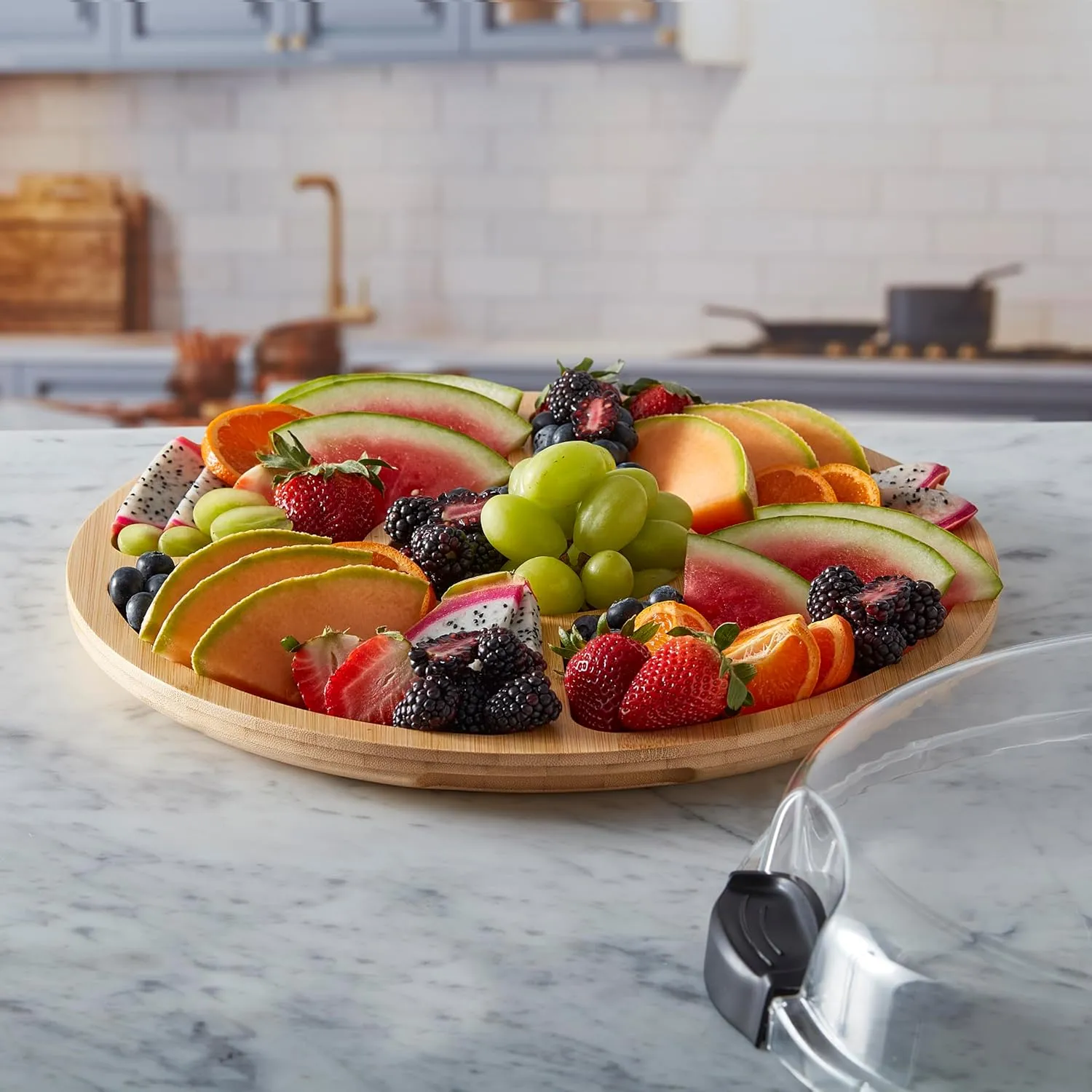 FARBERWARE Build-a-Board Cutting Board with Five Compartments and Clear Locking Lid for Charcuterie, Snacks, and More, Bamboo