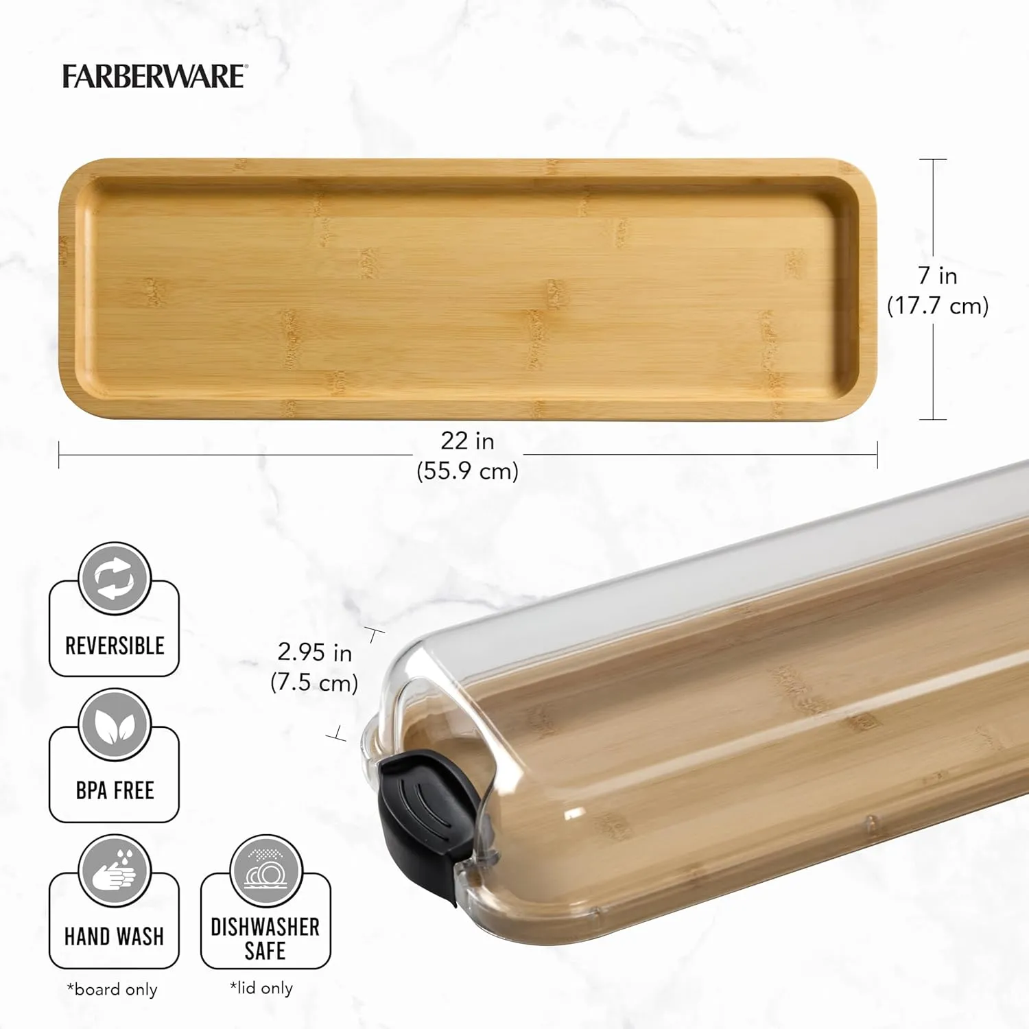 FARBERWARE Rectangular Build-a-Board Cutting Board with Single Compartment and Clear Locking Lid for Charcuterie, Snacks, and More, Bamboo