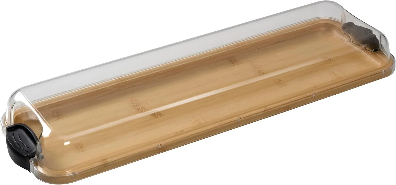 FARBERWARE Rectangular Build-a-Board Cutting Board with Single Compartment and Clear Locking Lid for Charcuterie, Snacks, and More, Bamboo