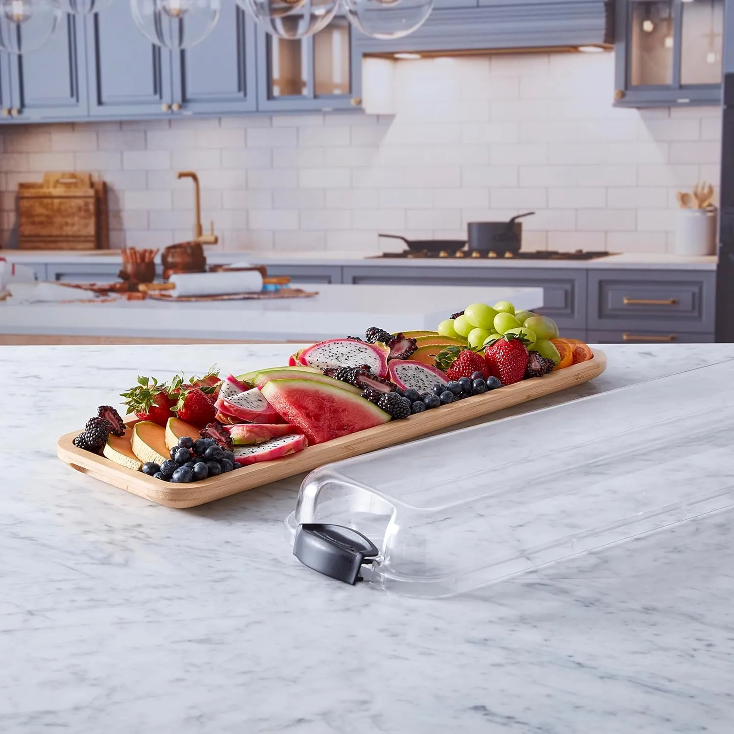 FARBERWARE Rectangular Build-a-Board Cutting Board with Single Compartment and Clear Locking Lid for Charcuterie, Snacks, and More, Bamboo