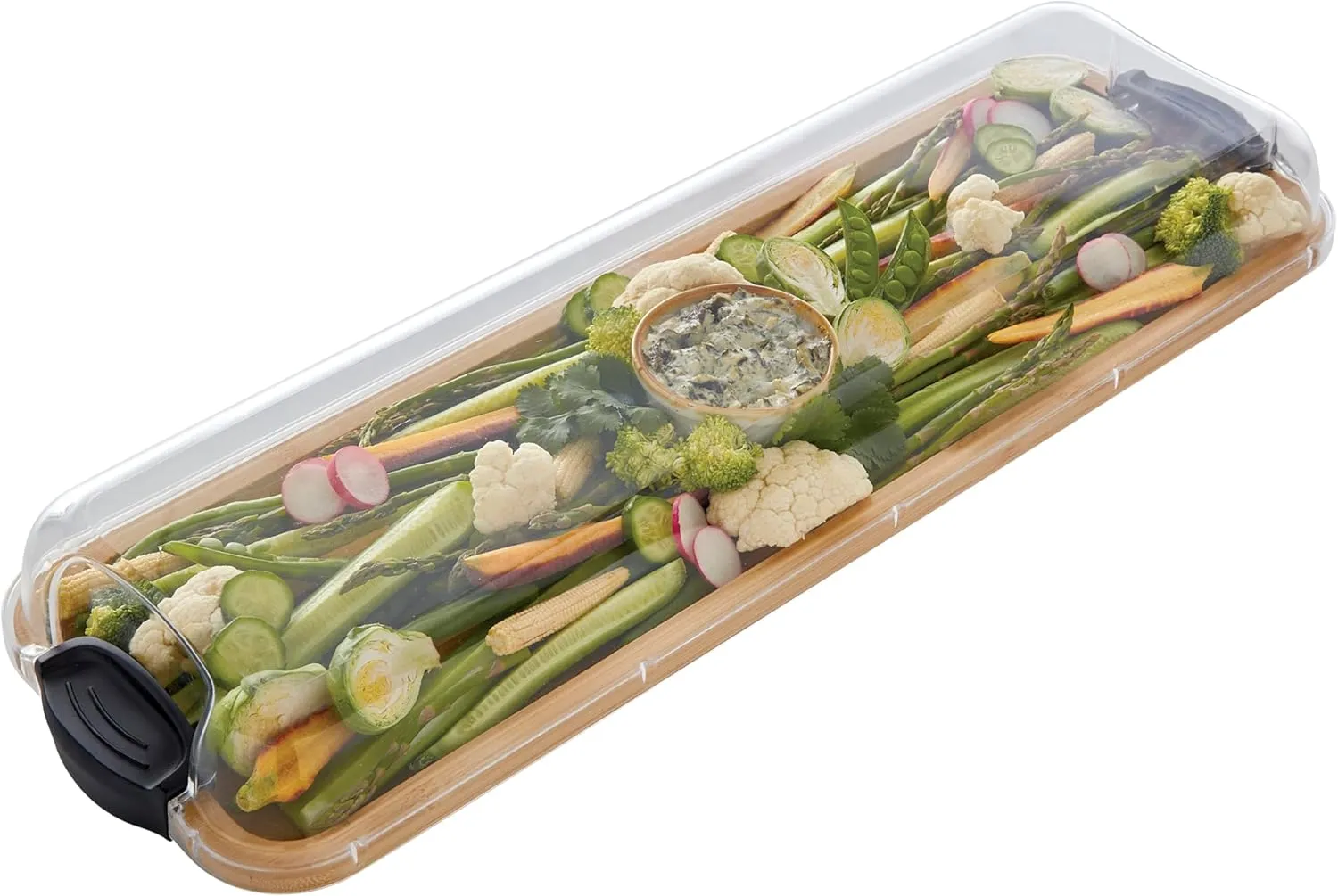 FARBERWARE Rectangular Build-a-Board Cutting Board with Single Compartment and Clear Locking Lid for Charcuterie, Snacks, and More, Bamboo