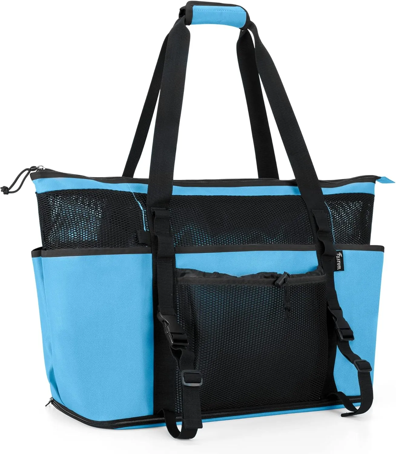 Fasrom Extra Large Mesh Beach Bag with Zipper Bottom, Family Beach Tote Bag with Wet and Dry Separation (Patent Design)