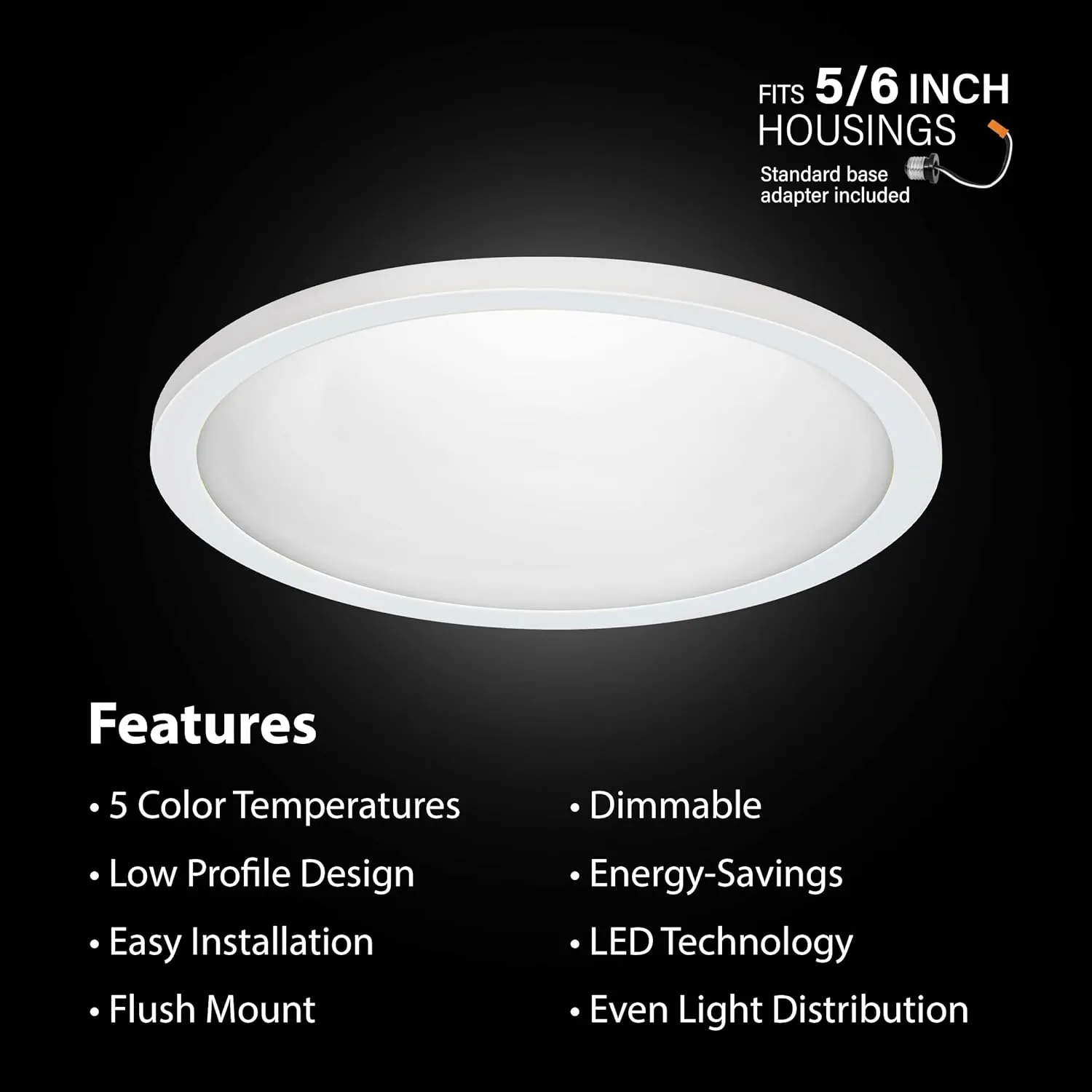 Feit Electric 5/6 Inch LED Ceiling Downlight, Dimmable Flat Panel Ceiling Light with Color Selection (5CCT), Fits 5/6 Inch Recessed Cans, TP24 Adapter Included (7.5"x 7.5"x 1"), 4 Pack, 74206/6WYCA/4
