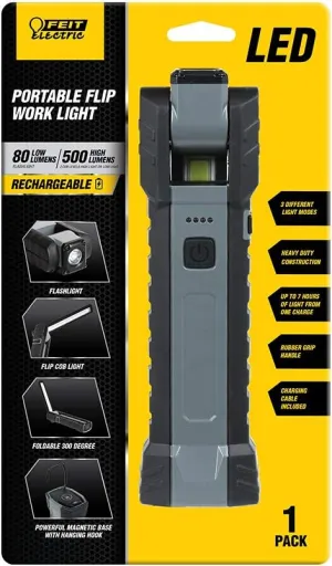 Feit Electric Compact Handheld LED Work Light Flashlight with 500 Lumens Ultra Bright, Magnetic Base, Foldable and Rechargeable - WORK500BAT